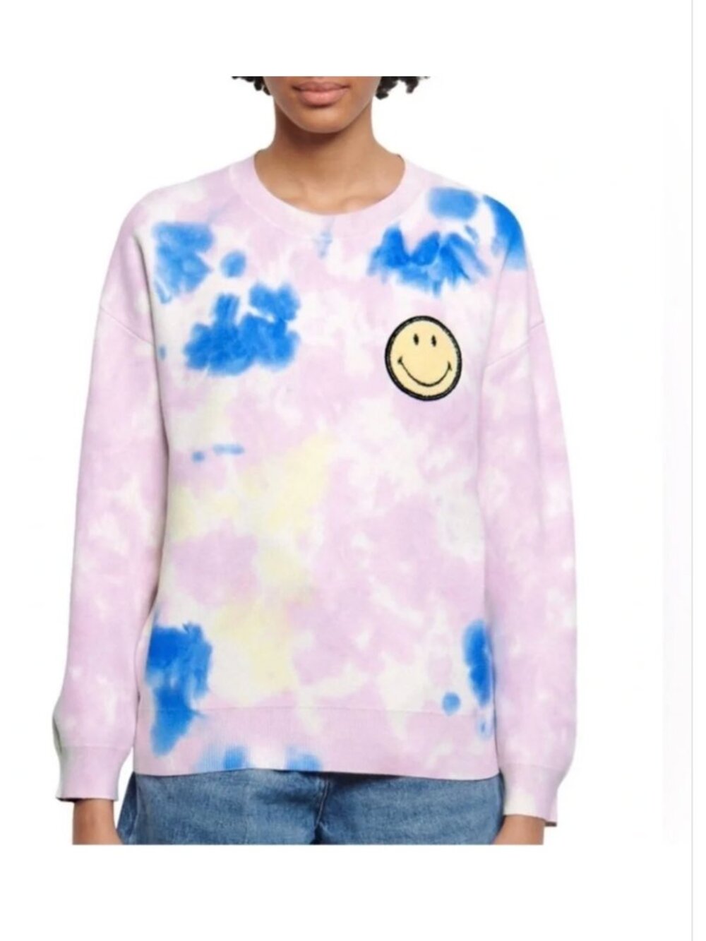 SANDRO x SMILEY ORIGINALS Tie Dye Pink Blue Smiley Face Popover Sweater M/L